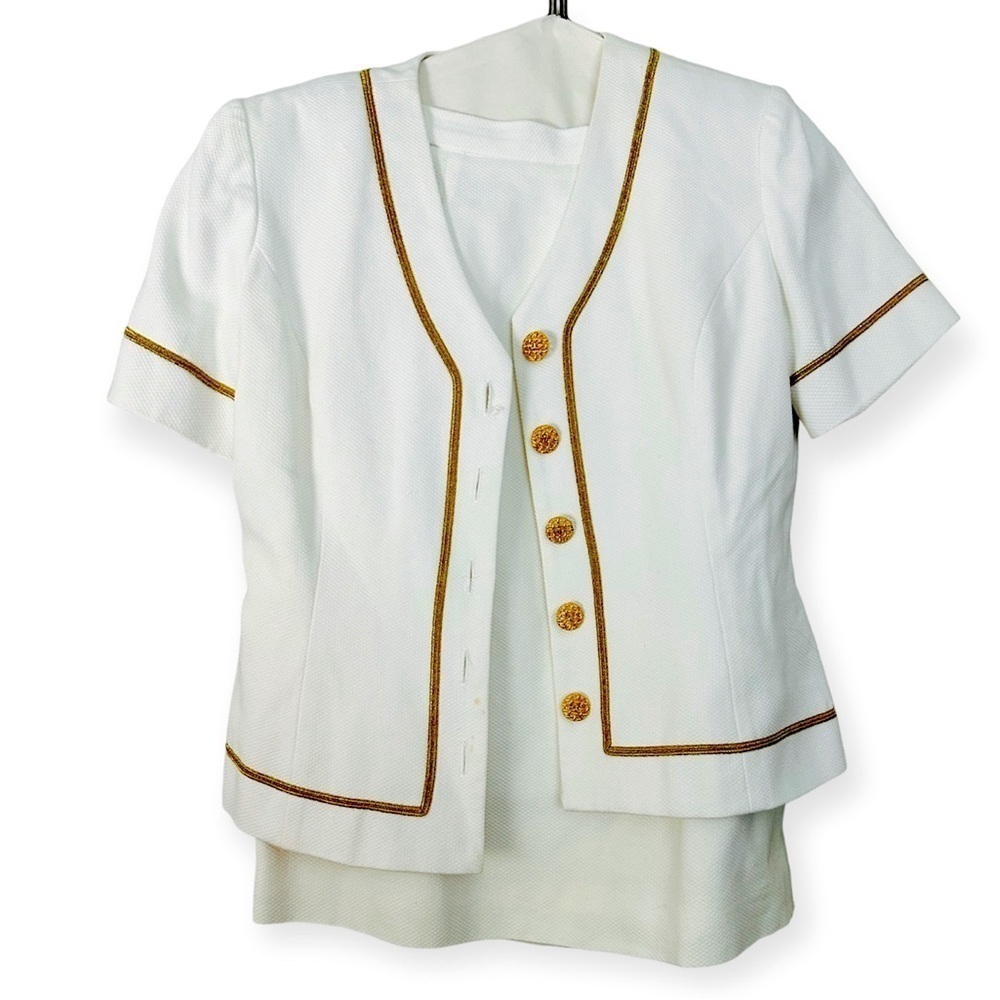 Branka Klarige 100% Cotton White and Gold Suit with Skirt Set size 10